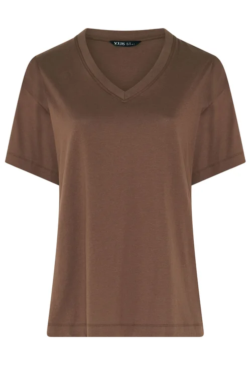 Yours Curve Chocolate Brown V-Neck Longline T-Shirt - 22-24 Image 5
