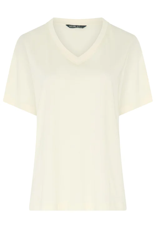 Yours Curve Ivory White V-neckline Longline T-Shirt - 18 Image 5