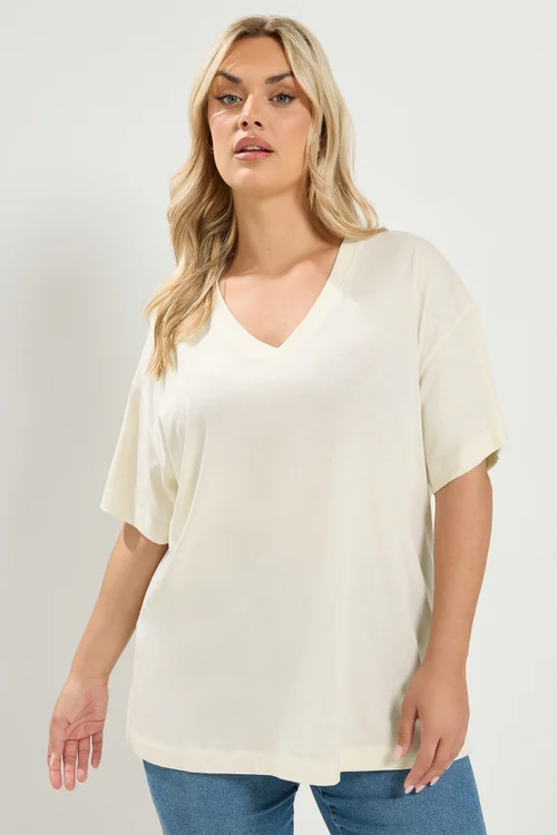 Yours Curve Ivory White V-neckline Longline T-Shirt - 18 Image 1