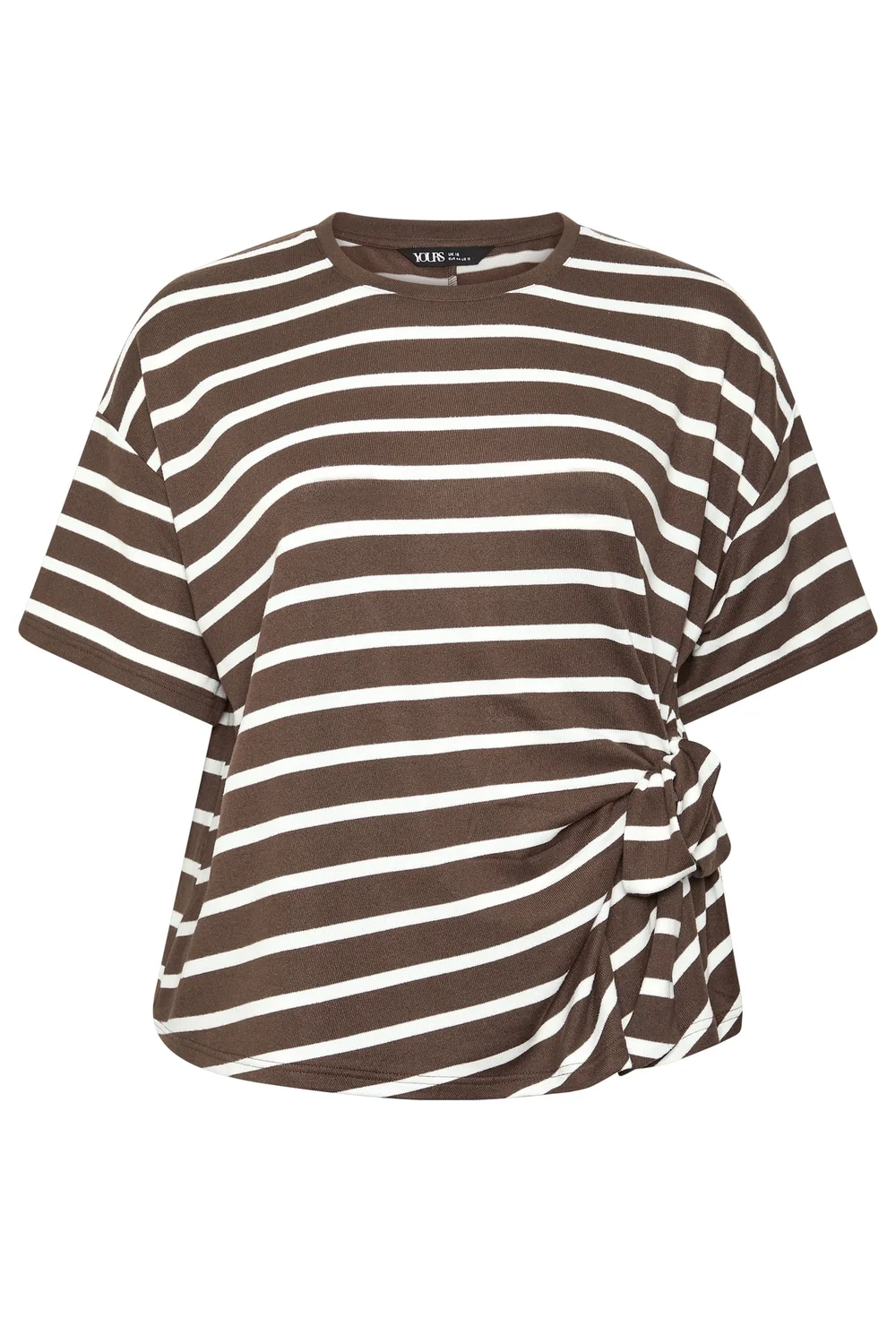 Yours Curve Chocolate Brown Stripe Side Knot Soft Touch Top - 14 Image 5