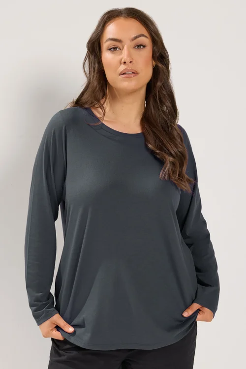 Yours 2 Pack Curve Grey & Blue Long Sleeve T-Shirts - 26-28 Image 1