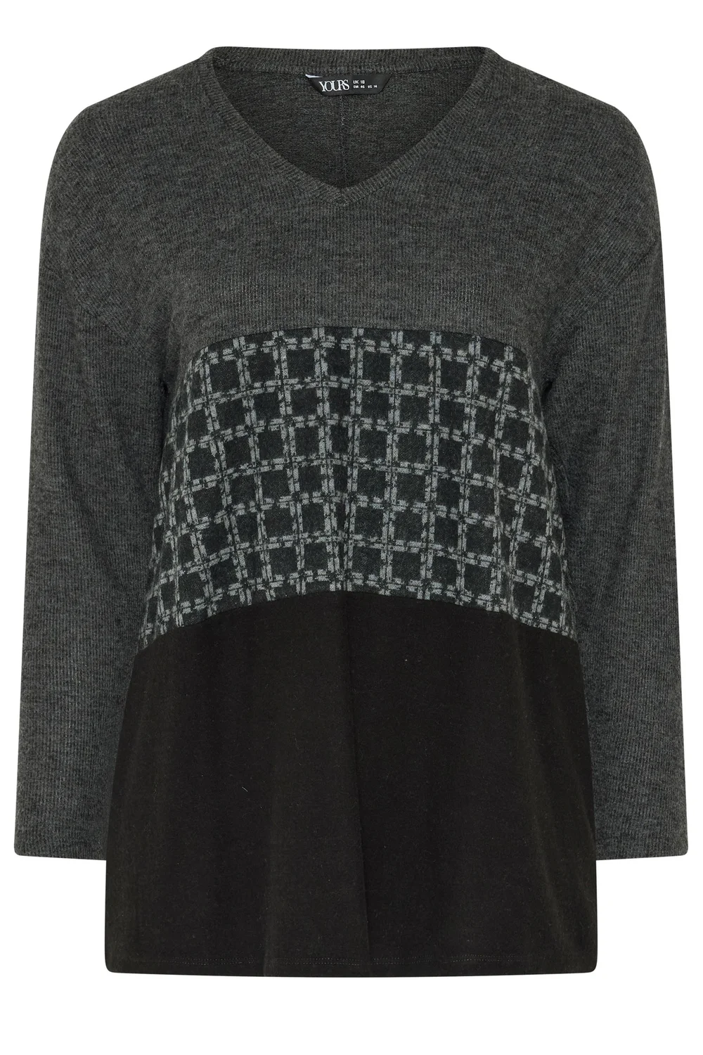 Yours Curve Grey Colourblock Soft Touch Top - 30-32 Image 5