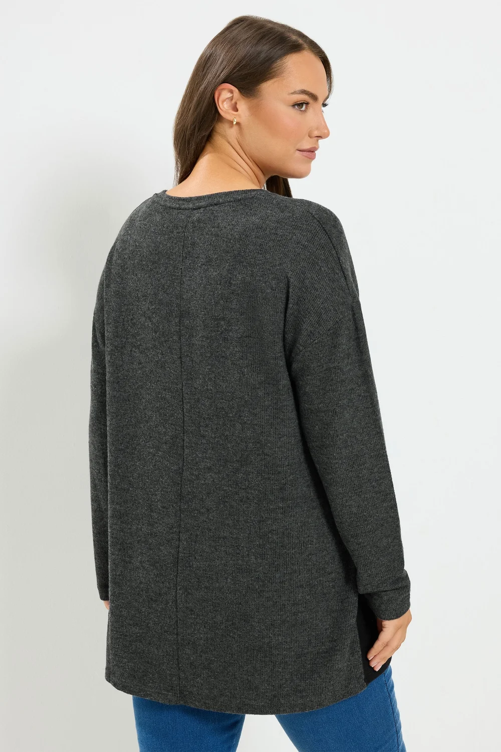 Yours Curve Grey Colourblock Soft Touch Top - 30-32 Image 3