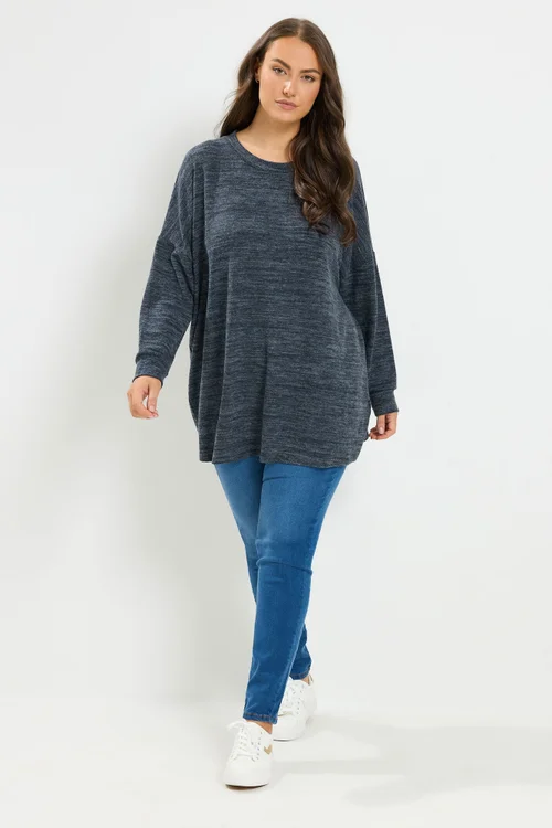 Yours Curve Blue Soft Touch Jumper - 30-32 Image 2