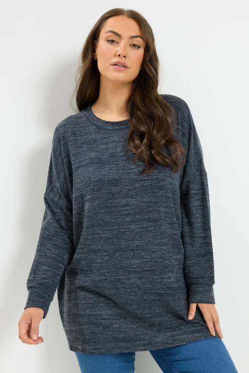 Yours Curve Blue Soft Touch Jumper - 30-32 Image 1