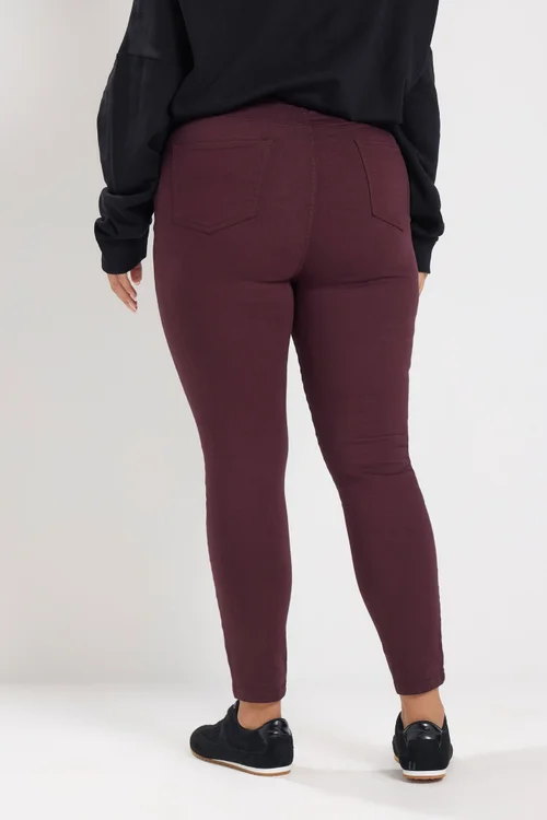 Yours Curve Burgundy Red Pull On Jenny Jeggings - 20 Image 3
