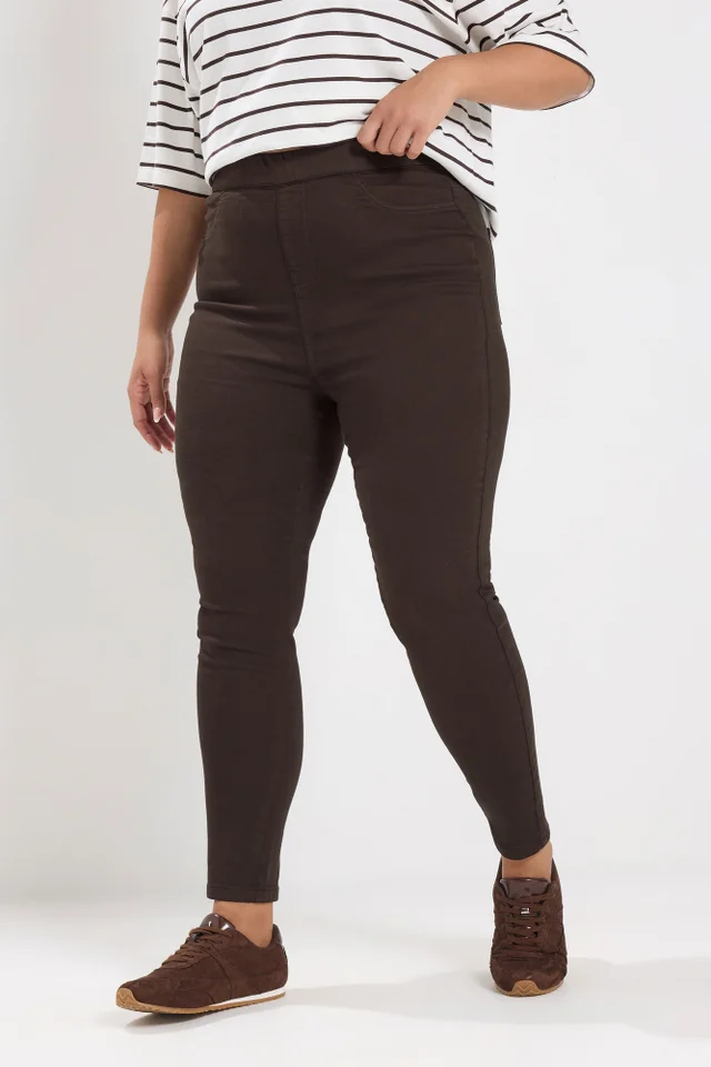 Yours Curve Chocolate Brown Pull On Grace Jeggings