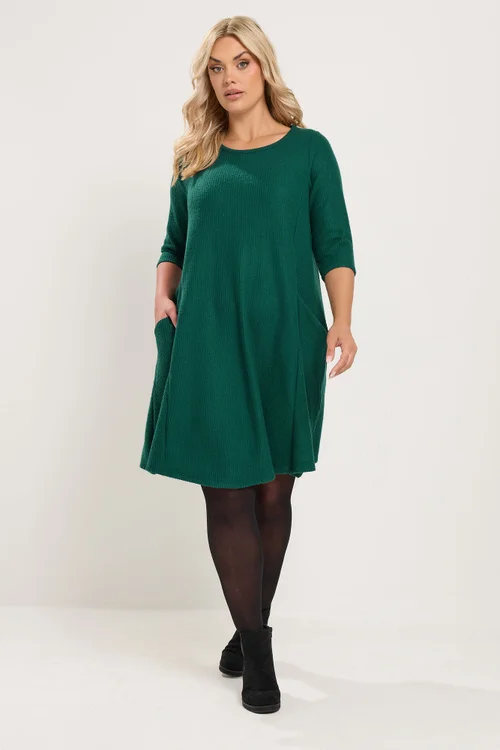 Yours Curve Green Drape Pocket Dress - 18 Image 1