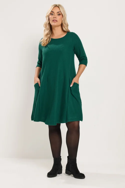 Yours Curve Green Drape Pocket Dress - 18 Image 3