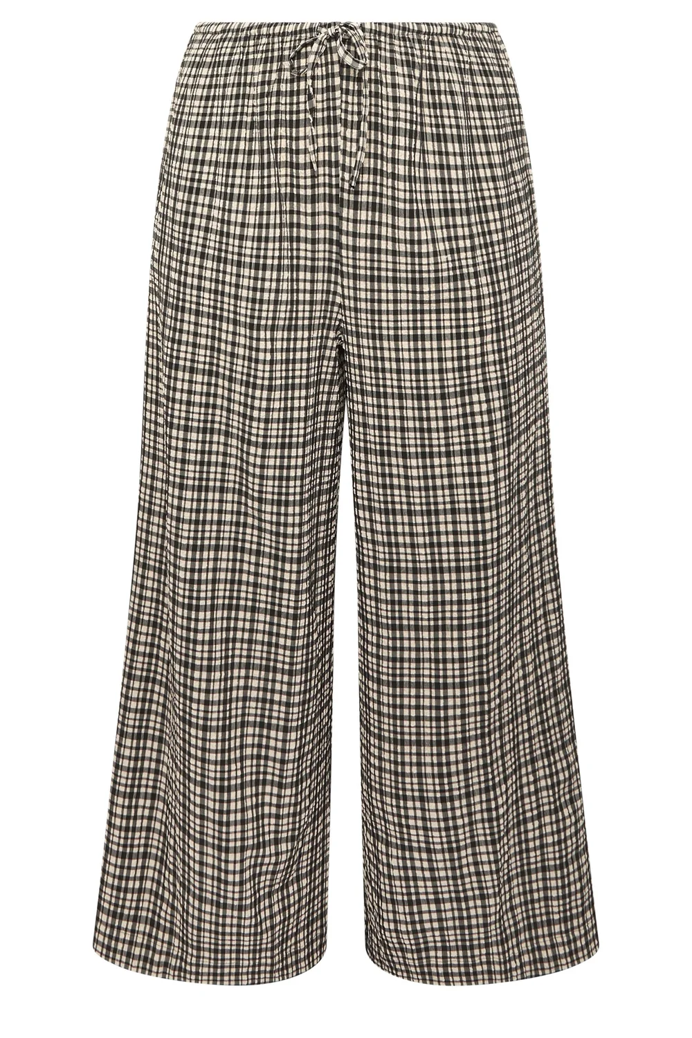Yours Curve Natural Brown Gingham Wide Leg Texture Trousers - 18/L28 Image 5