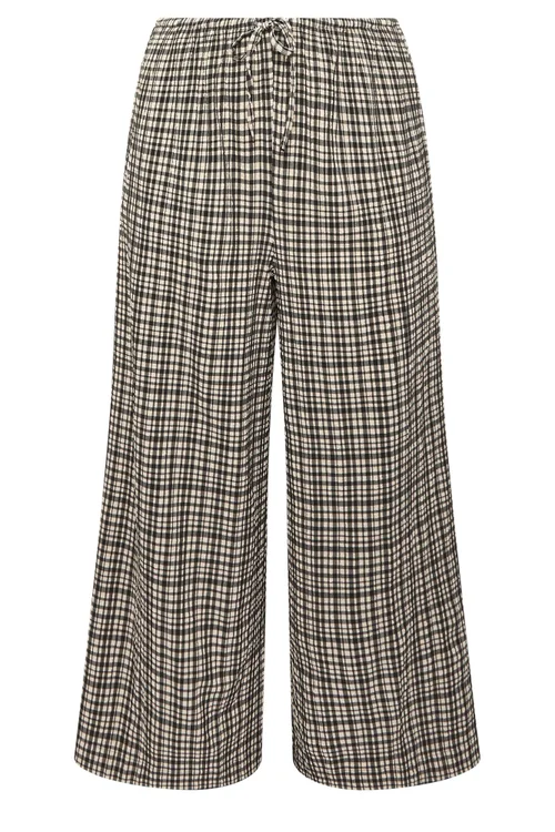 Yours Curve Natural Brown Gingham Wide Leg Texture Trousers - 18/L28 Image 5