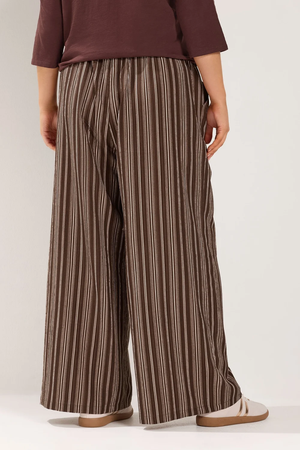 Yours Curve Chocolate Brown Stripe Trousers - 26-28/L30 Image 3