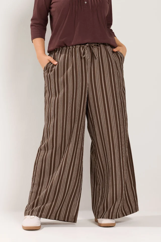 Yours Curve Chocolate Brown Stripe Trousers