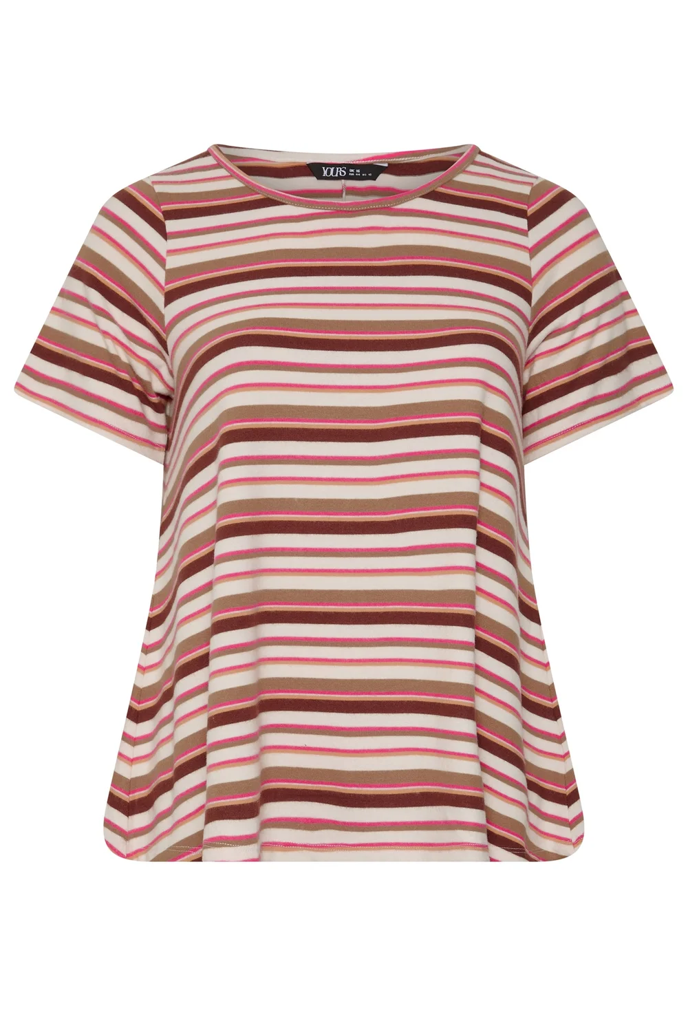 Yours Curve Natural Brown & Pink Stripe Ribbed Top - 20 Image 5