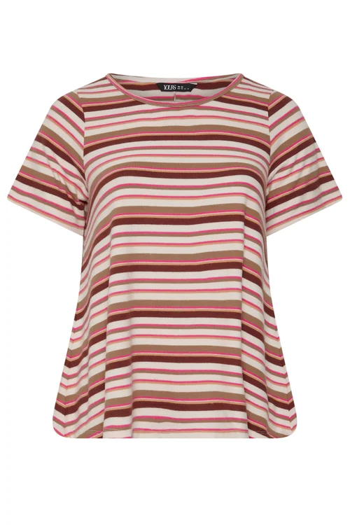 Yours Curve Natural Brown & Pink Stripe Ribbed Top - 20 Image 5