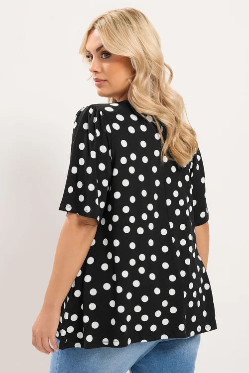 Yours Curve Black Polka Dot Pleated Front Top - 22-24 Image 3