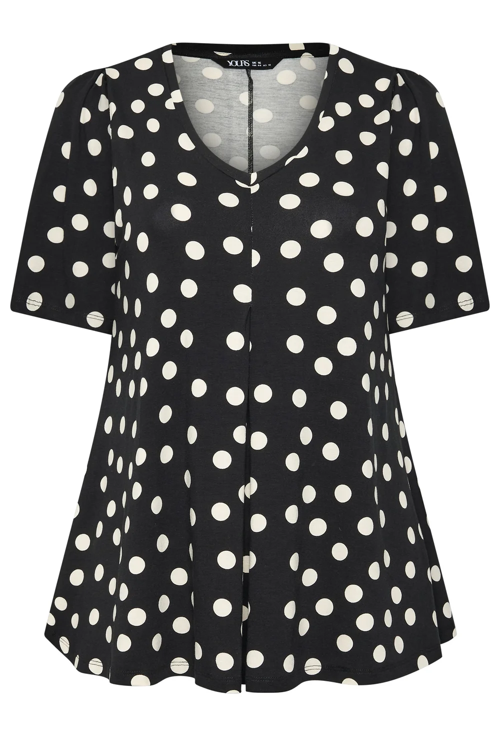 Yours Curve Black Polka Dot Pleated Front Top - 22-24 Image 5