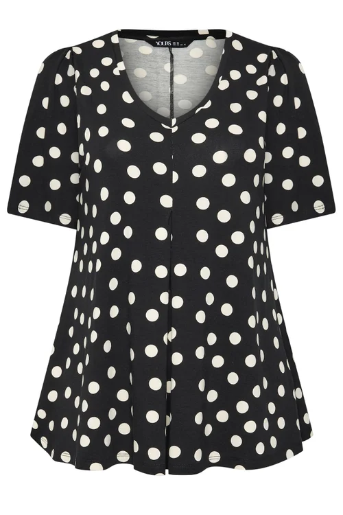 Yours Curve Black Polka Dot Pleated Front Top - 22-24 Image 5
