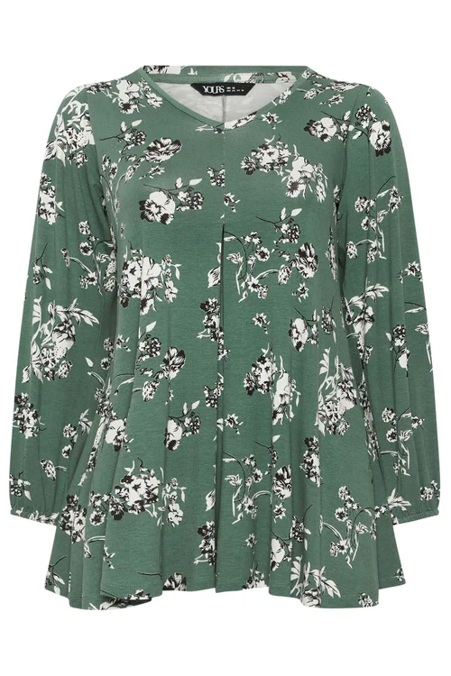 Yours Curve Green Floral Pleated Front Top - 18 Image 5