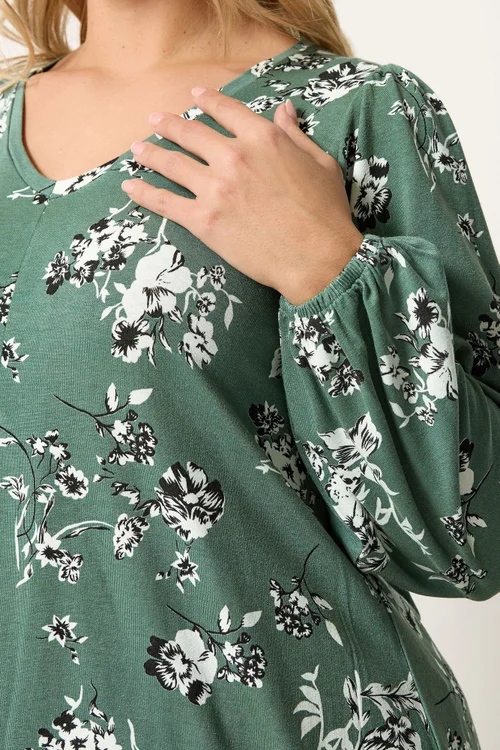 Yours Curve Green Floral Pleated Front Top - 18 Image 4