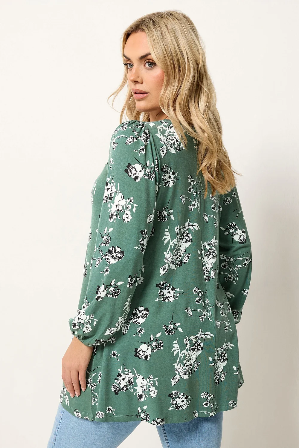 Yours Curve Green Floral Pleated Front Top - 18 Image 3
