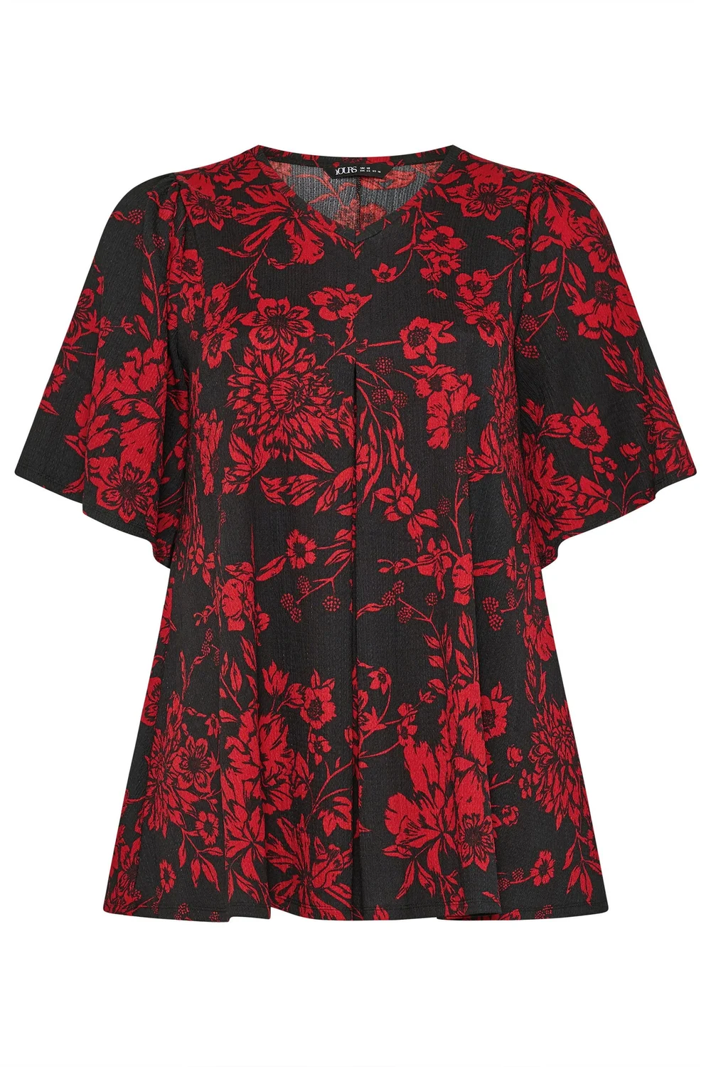 Yours Curve Black & Red Floral Pleat Front Top - 18 Image 5