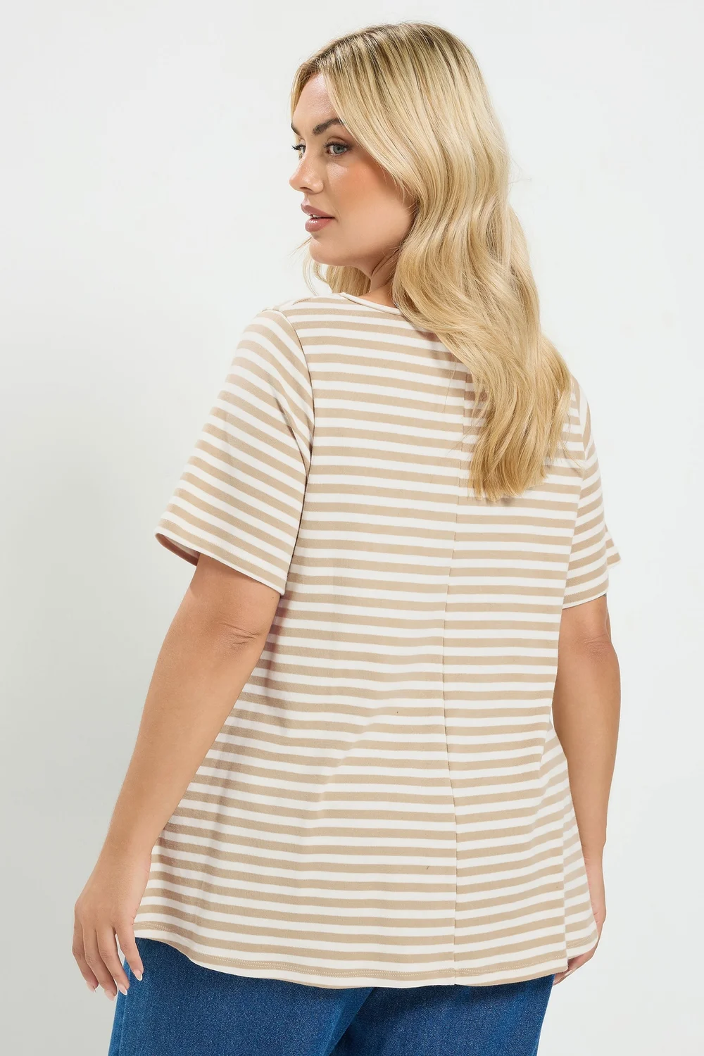 Yours Curve Natural Brown Stripe Top - 26-28 Image 3