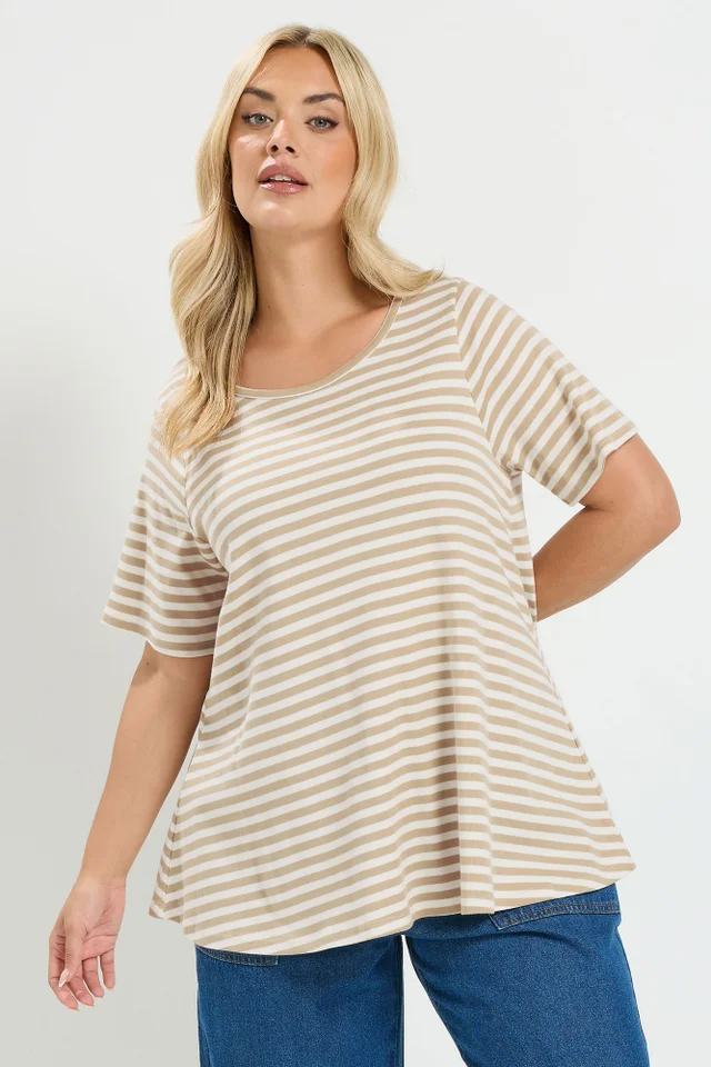Yours Curve Natural Brown Stripe Top
