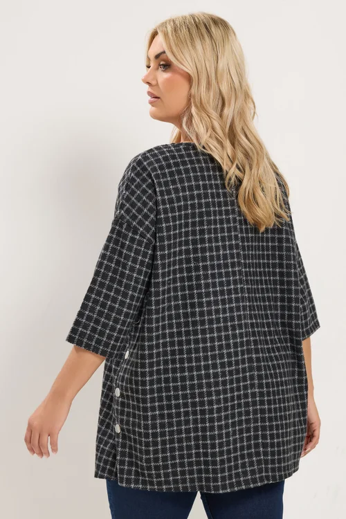Yours Curve Black Checked Side Button Top - 22-24 Image 3