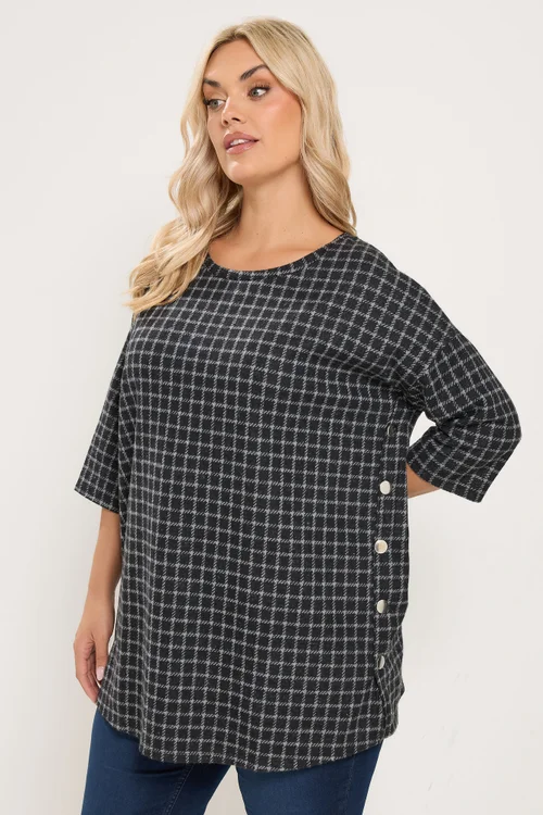 Yours Curve Black Checked Side Button Top - 22-24 Image 1