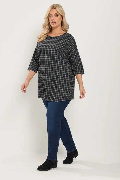 Yours Curve Black Checked Side Button Top - 22-24 Image 2