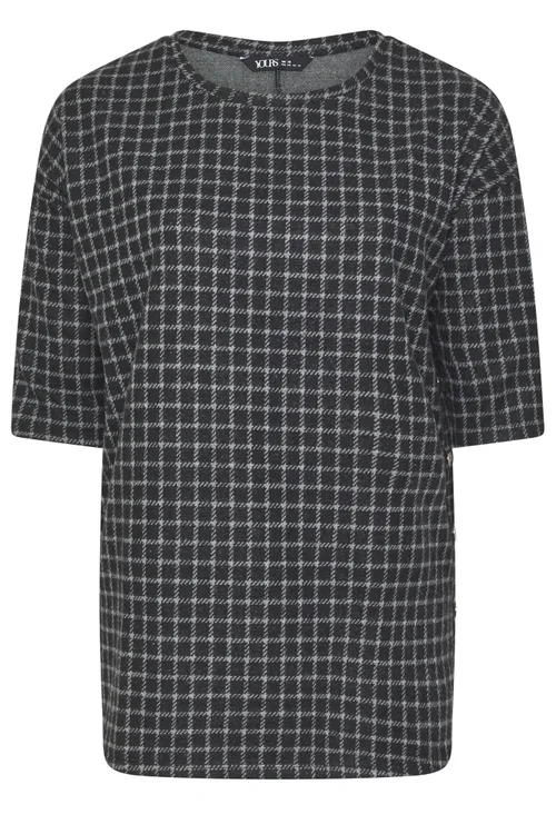 Yours Curve Black Checked Side Button Top - 22-24 Image 5