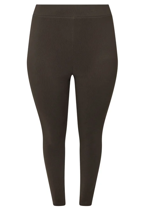 Yours Curve Chocolate Brown Rib Leggings - 30-32 Image 5