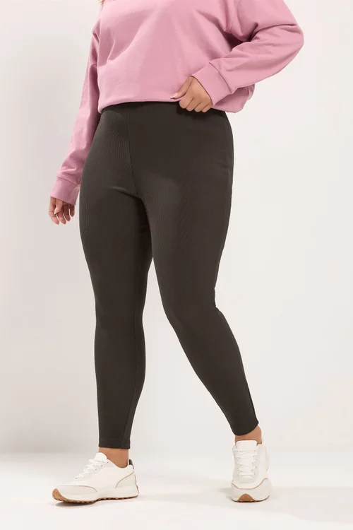 Yours Curve Chocolate Brown Rib Leggings - 30-32 Image 2