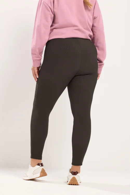 Yours Curve Chocolate Brown Rib Leggings - 30-32 Image 3