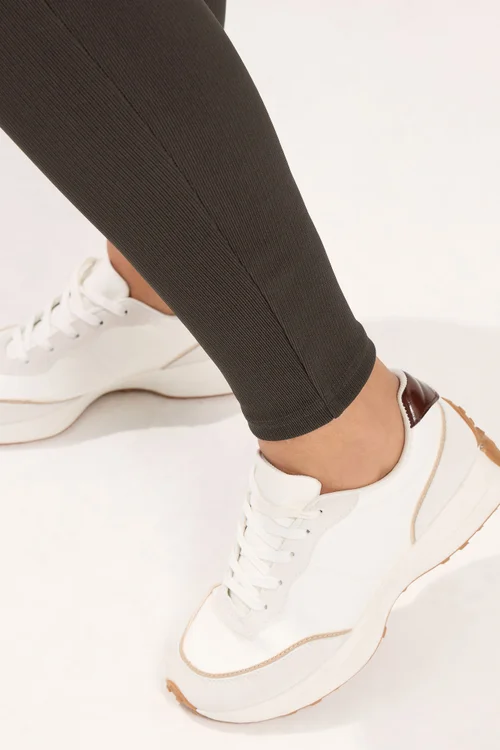 Yours Curve Chocolate Brown Rib Leggings - 30-32 Image 4