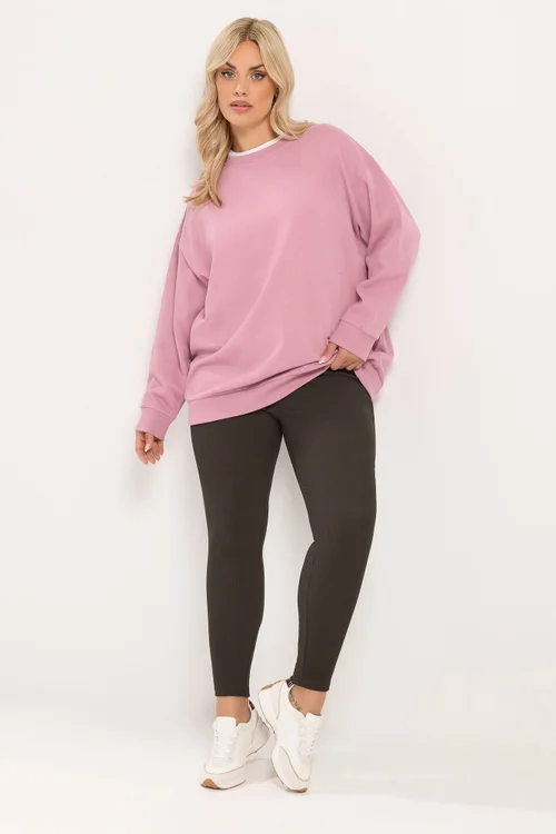 Yours Curve Chocolate Brown Rib Leggings - 30-32 Image 1