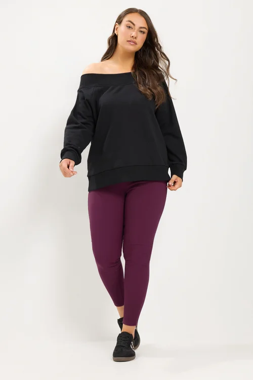 Yours Curve Burgundy Red Rib Leggings - 20 Image 2