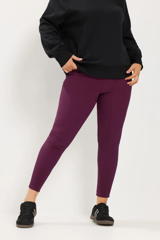 Yours Curve Burgundy Red Rib Leggings