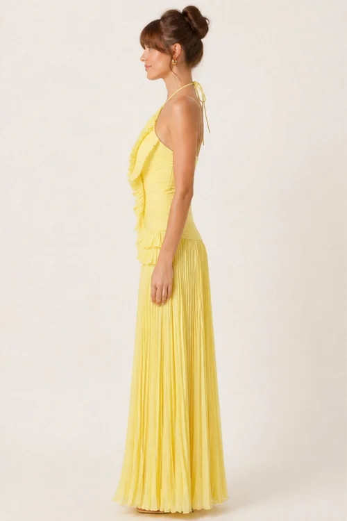 Style Cheat Yellow Pleated Halter Maxi Dress - 12 Image 2