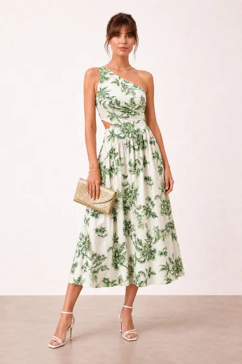 Style Cheat Jasmine Green Print Midi Dress - 10 Image 1