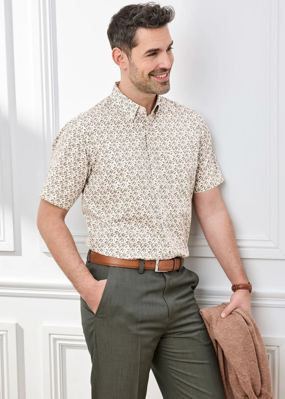 Cotton Traders Ecru Short Sleeve Easy-care Shirt - 4XL Image 1