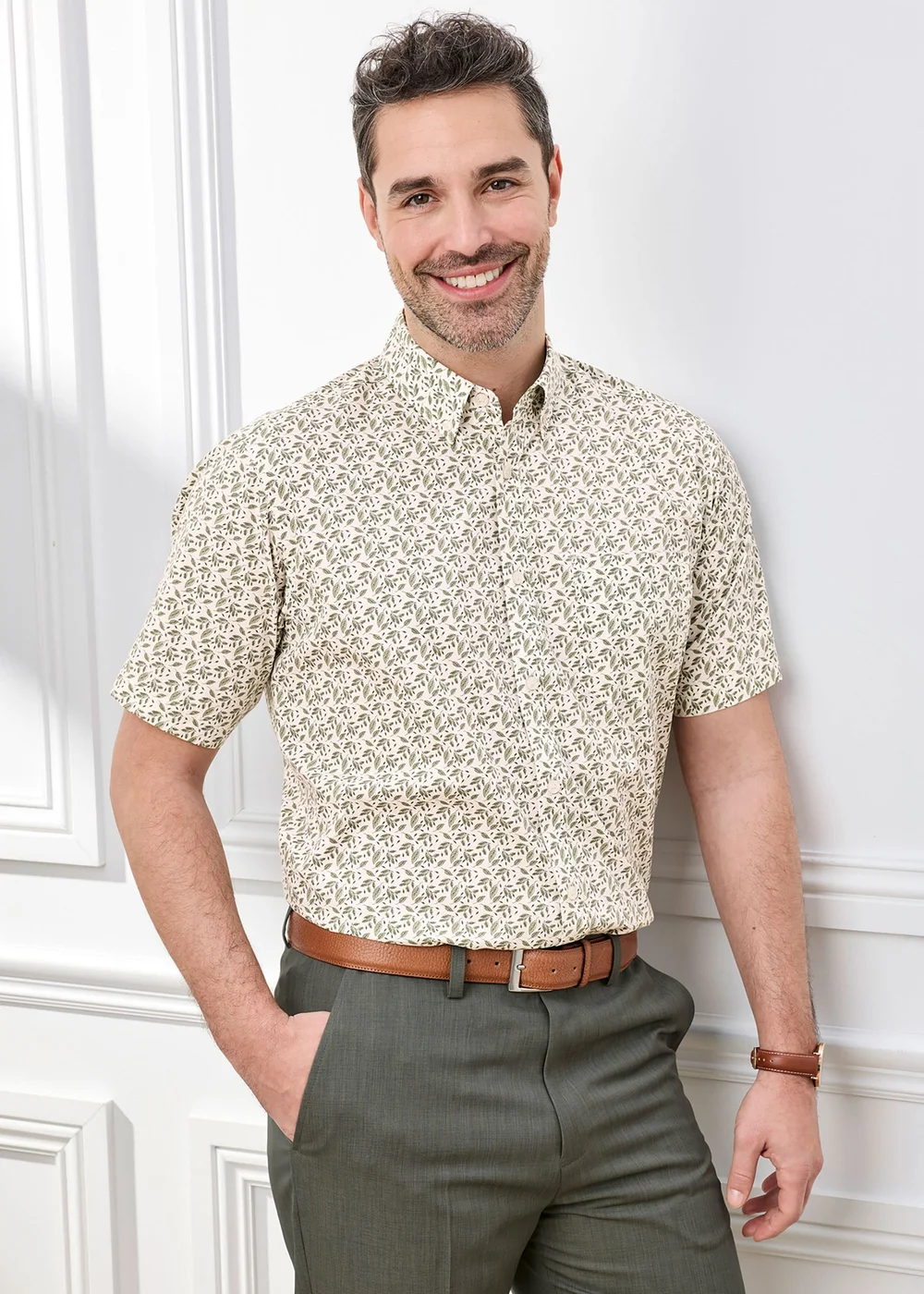 Cotton Traders Ecru Short Sleeve Easy-care Shirt - 4XL Image 2