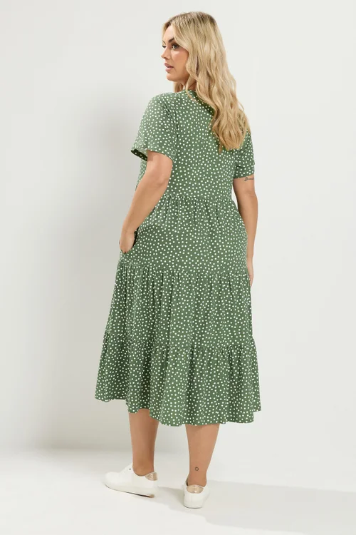 Yours Curve Sage Green Polka Dot Tiered Dress - 18 Image 3