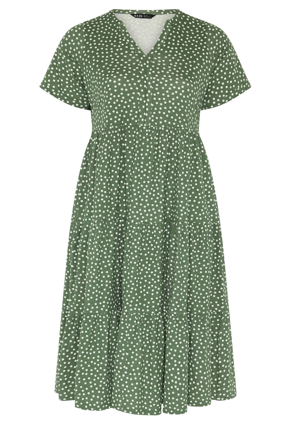 Yours Curve Sage Green Polka Dot Tiered Dress - 18 Image 5