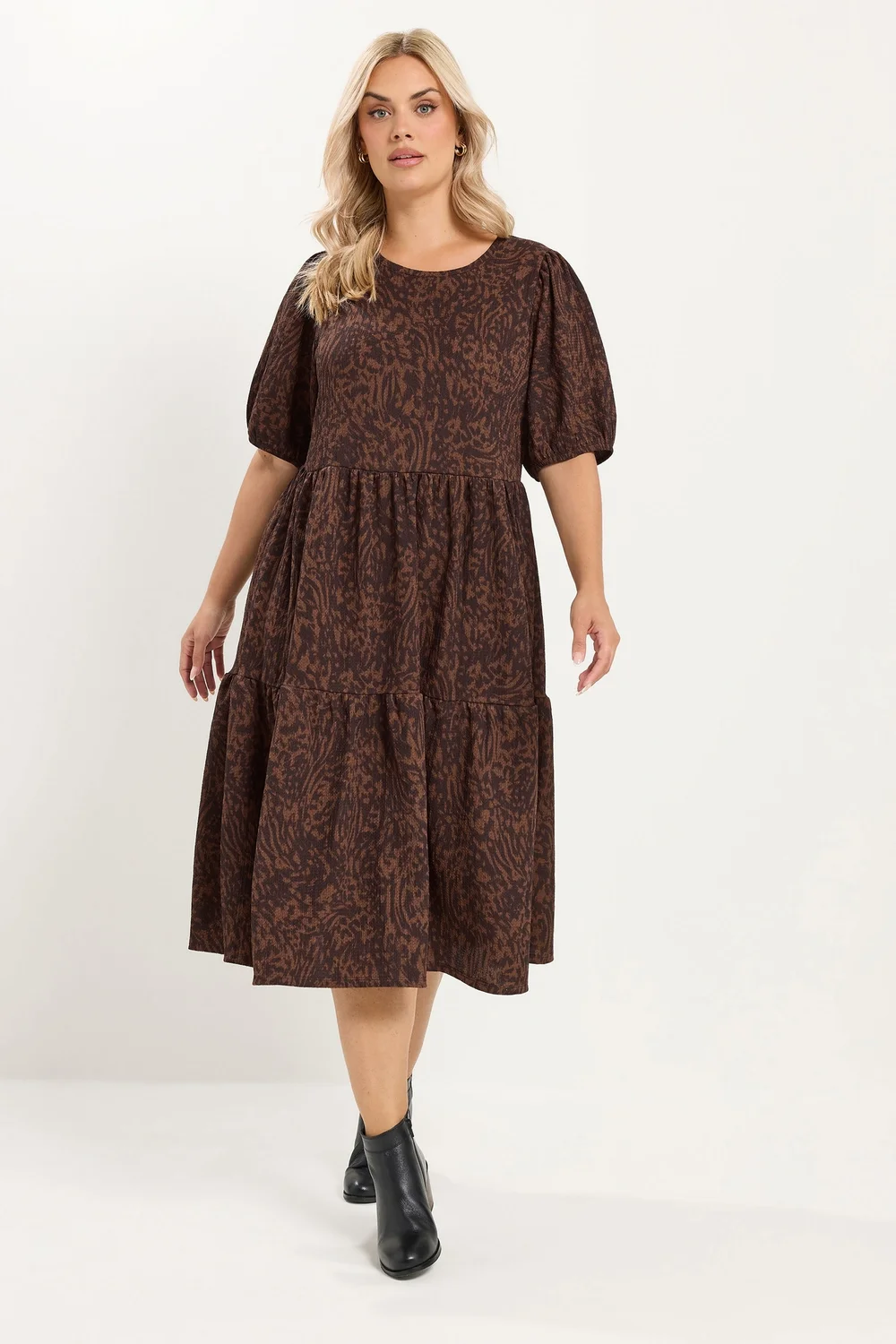 Yours Curve Brown Animal Print Dress - 14 Image 1