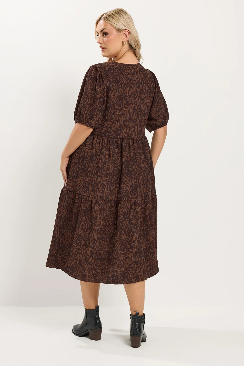 Yours Curve Brown Animal Print Dress - 14 Image 3