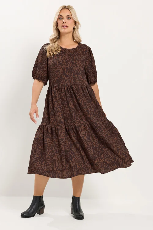 Yours Curve Brown Animal Print Dress - 14 Image 2