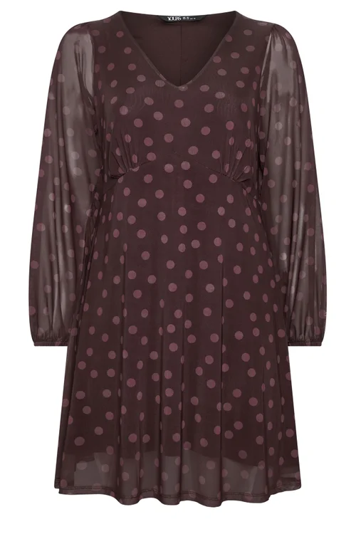 Yours Curve Purple Spot Mesh Dress - 16 Image 2