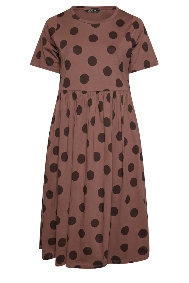 Yours Curve Mocha Brown Spot Dress